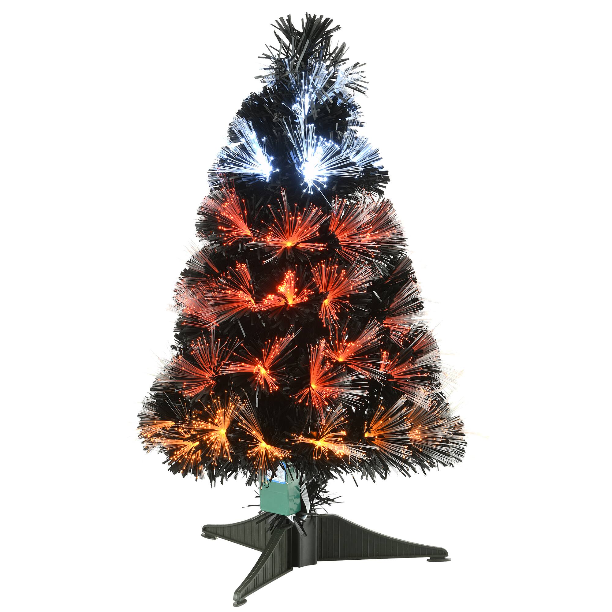 2ft. Fiber Optic Candy Corn Color Lights Black Artificial Halloween Tree